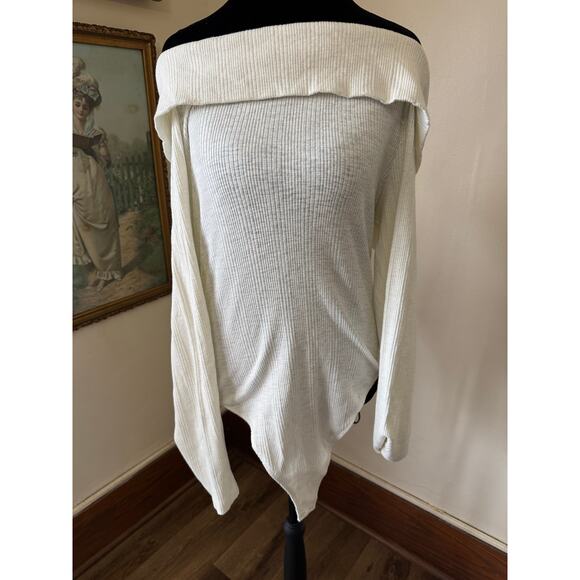 aerie Tops - Aerie Off Shoulder Ribbed Bodysuit Cream Waffle Knit Long Sleeve XXL
